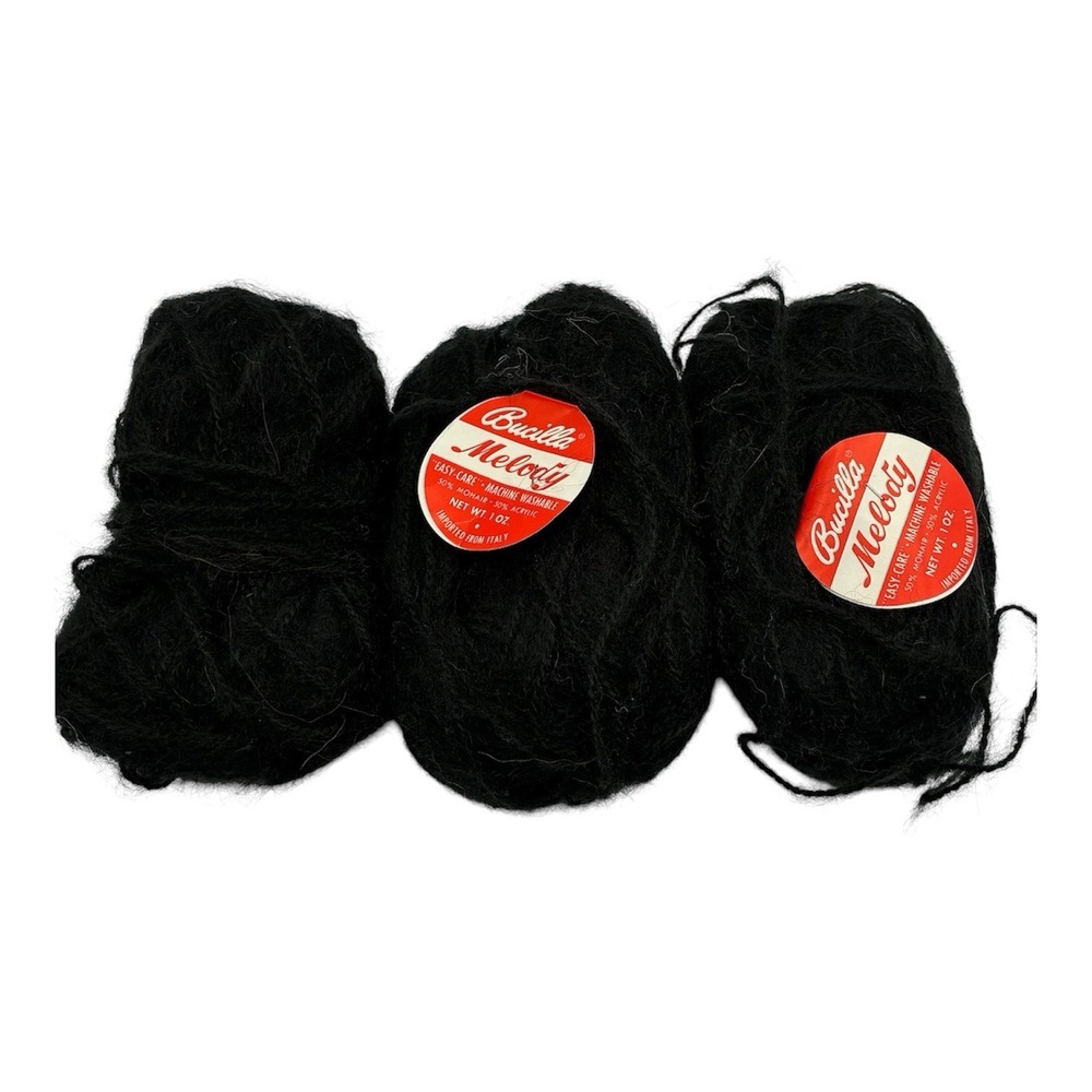Vintage Bucilla Melody Mohair Acrylic Black Colored Yarn